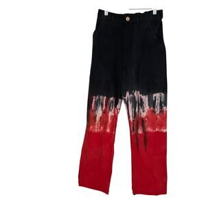 Big Bud Press Work Pants XS – Hand-Dyed Charcoal with Red Tie-Dye | Like New